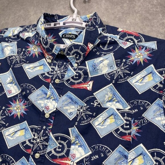 Chaps Ralph Lauren Button Down Shirt Mens 3XBIG Blue Postage Sail Boat Nautical - Picture 5 of 9